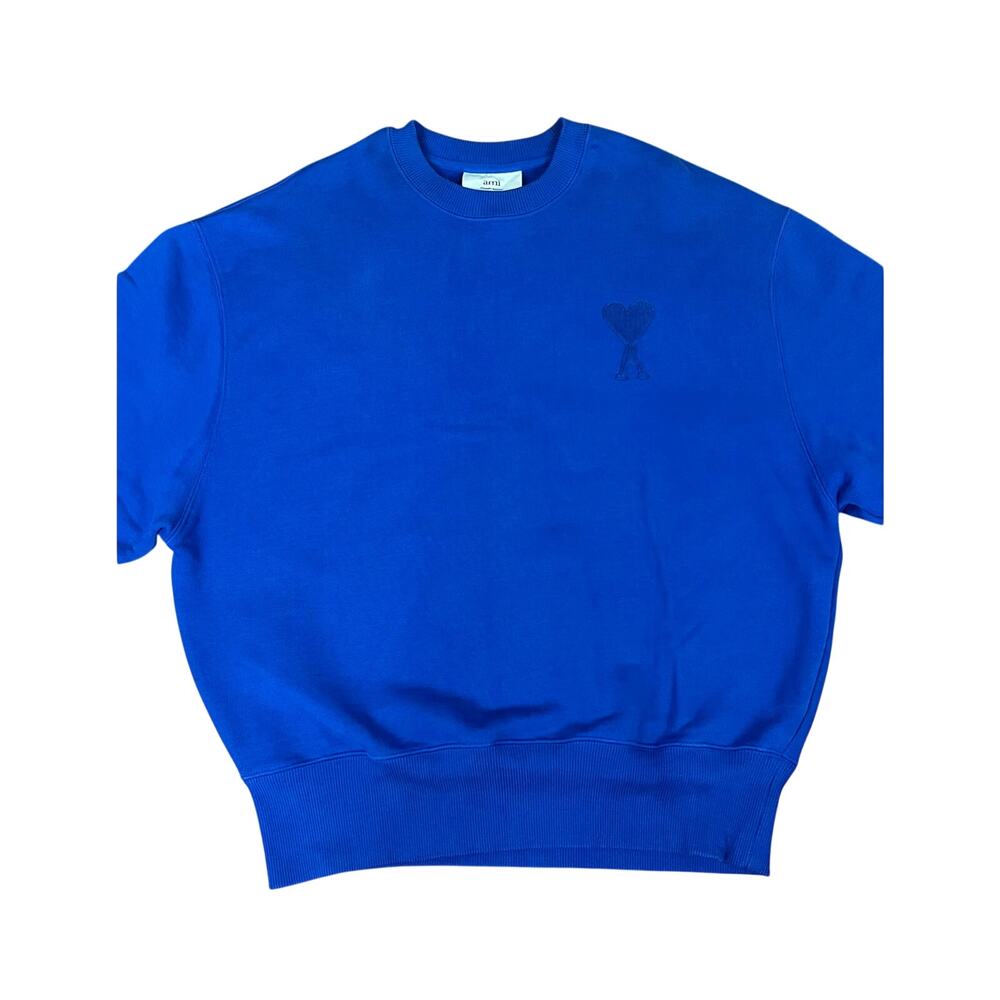 AMI Paris Alexandre Mattiussi Cotton Embossed Ami De Coeur Sweatshirt Blue